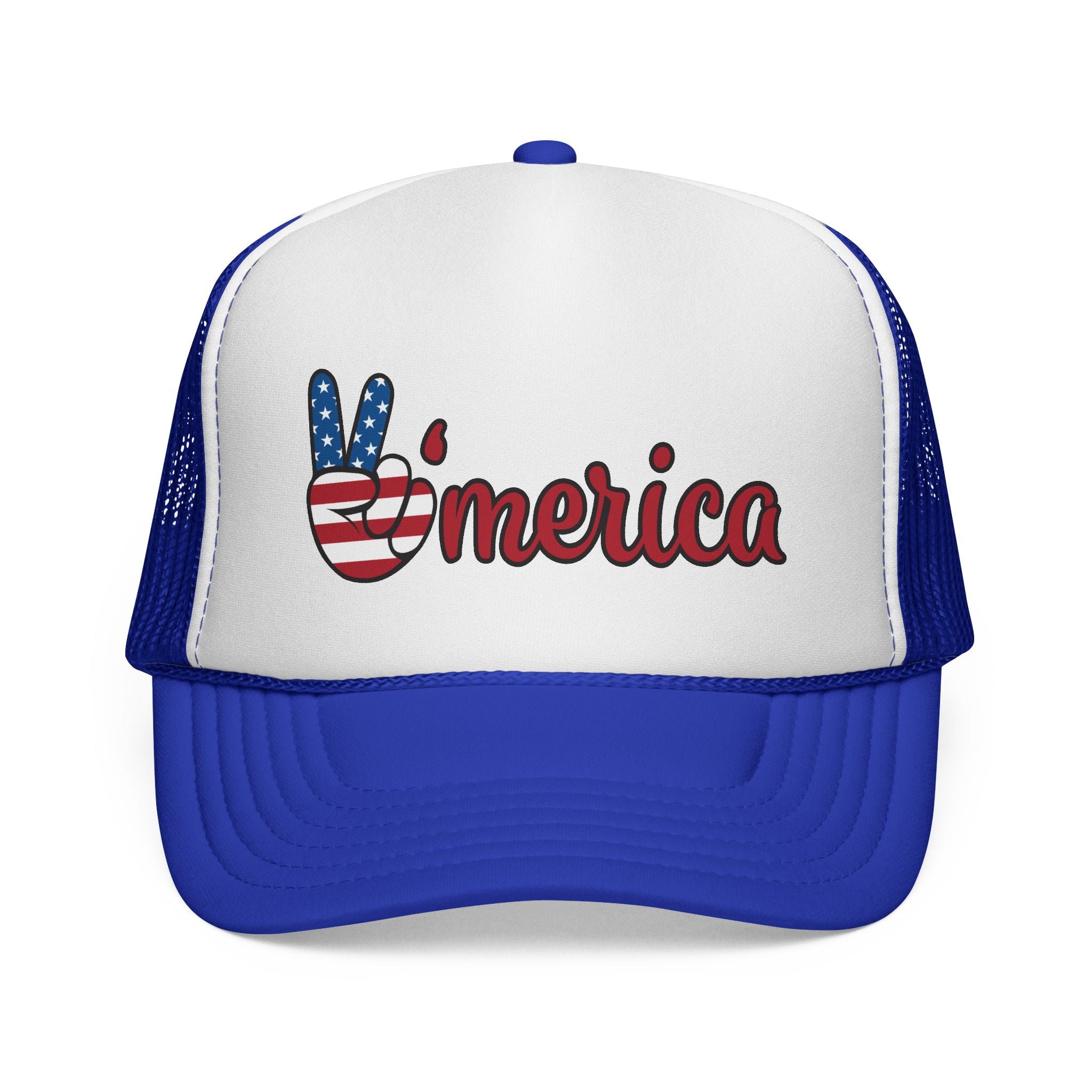 'Merica Trucker Hat – Patriotic Peace Sign Cap for 4th of July