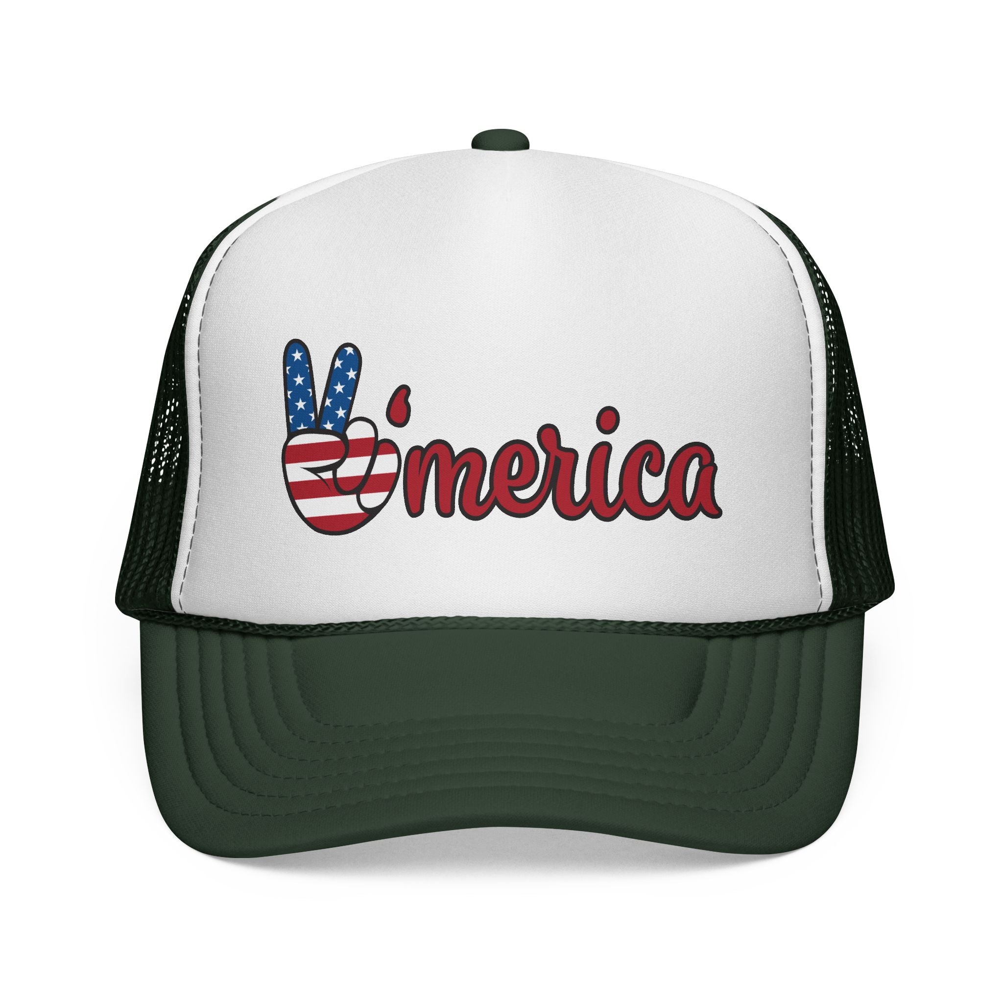 'Merica Trucker Hat – Patriotic Peace Sign Cap for 4th of July