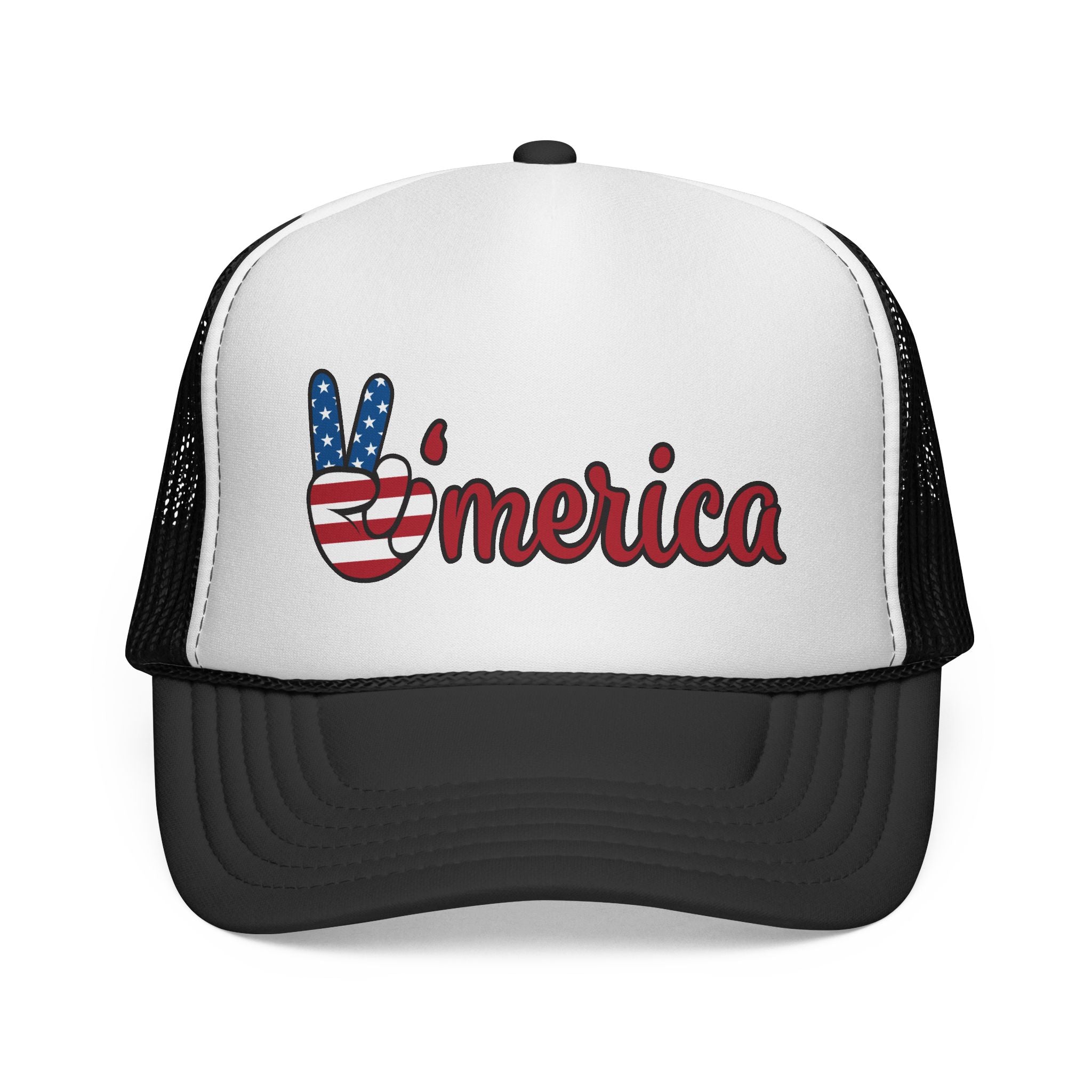 'Merica Trucker Hat – Patriotic Peace Sign Cap for 4th of July