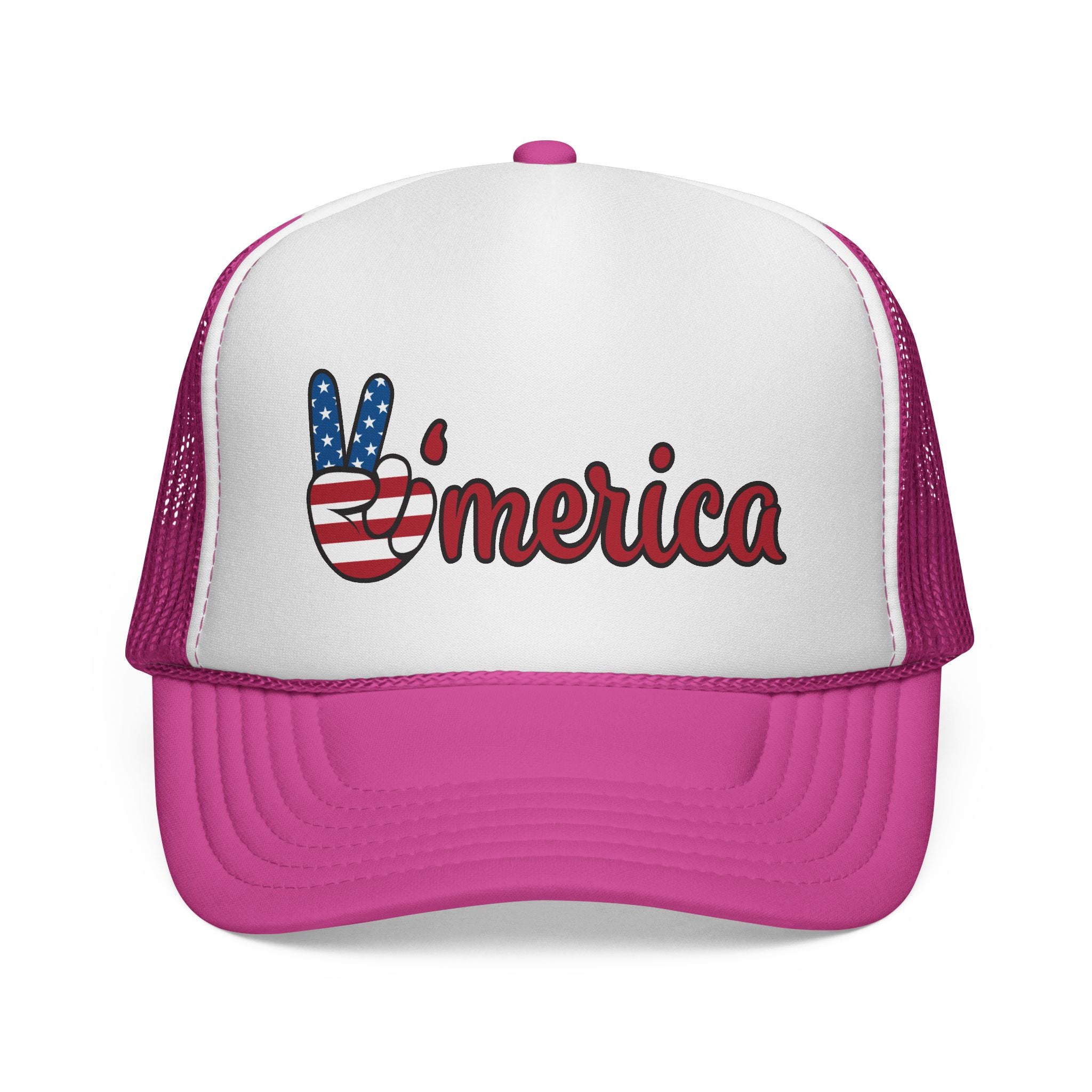 'Merica Trucker Hat – Patriotic Peace Sign Cap for 4th of July