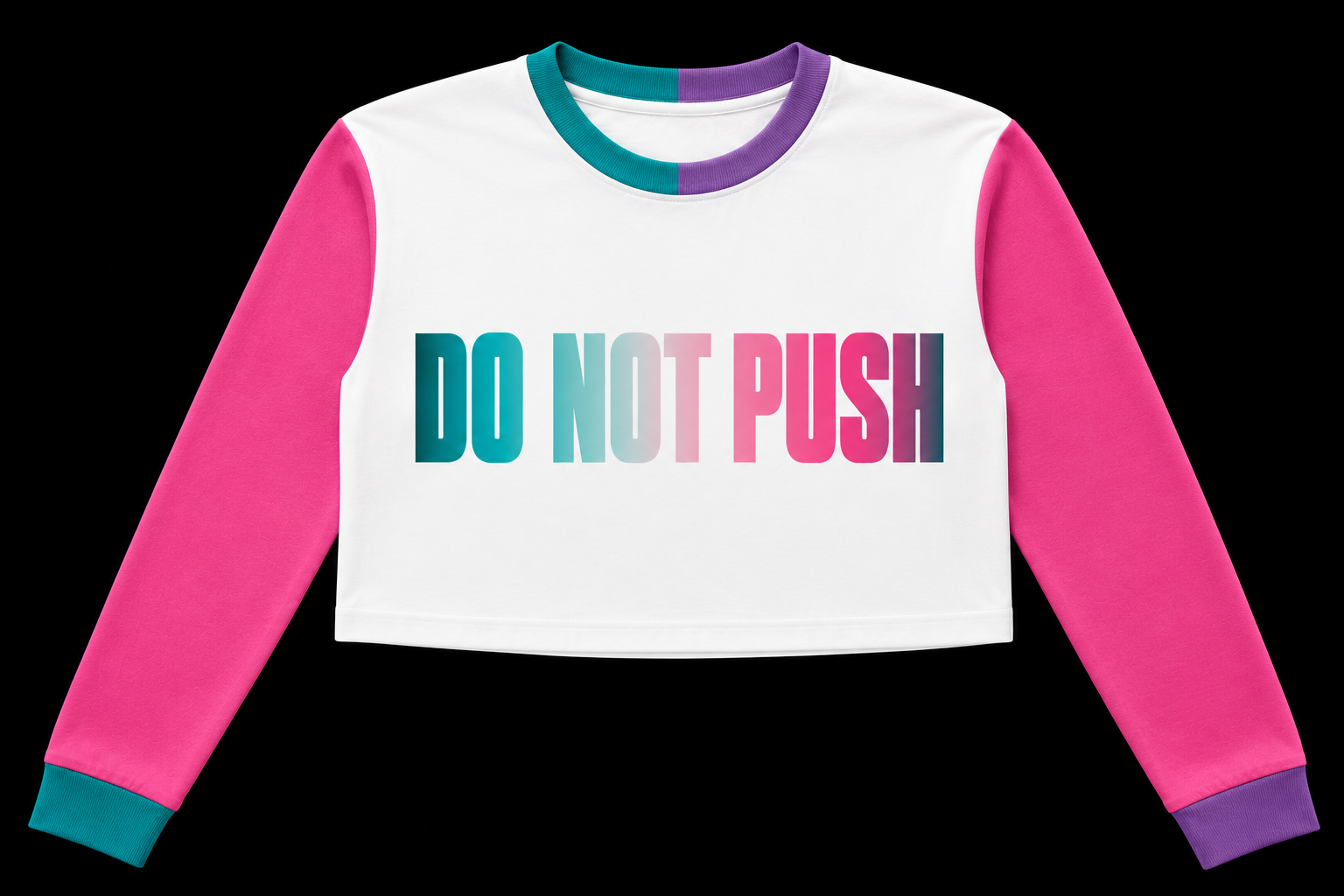 DO NOT PUSH Cropped Long Sleeve Tee – Y2K Colorblock Edition